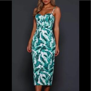 Elle Zeitoune Tropical Palm Print Bustier Dress